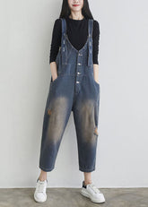 Boutique Dark Blue Patchwork Ripped Denim Jumpsuits